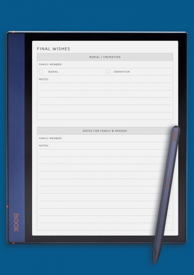 BOOX Note Air Final Wishes Template with Notes