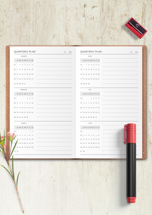 Traveler's Notebook Quarterly Horizontal Planner Template